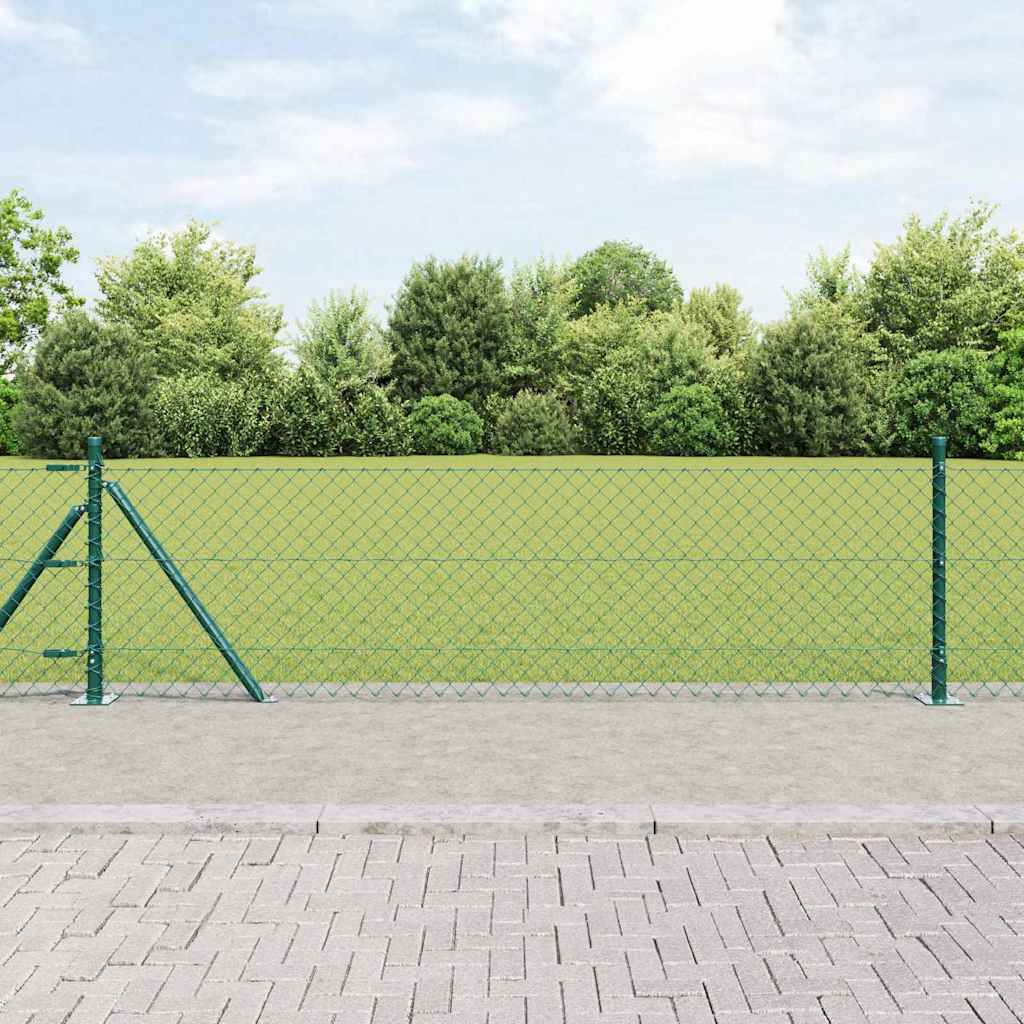 Lánckerítés oszlopokkal Zöld 0,6 x 25 m Acél
