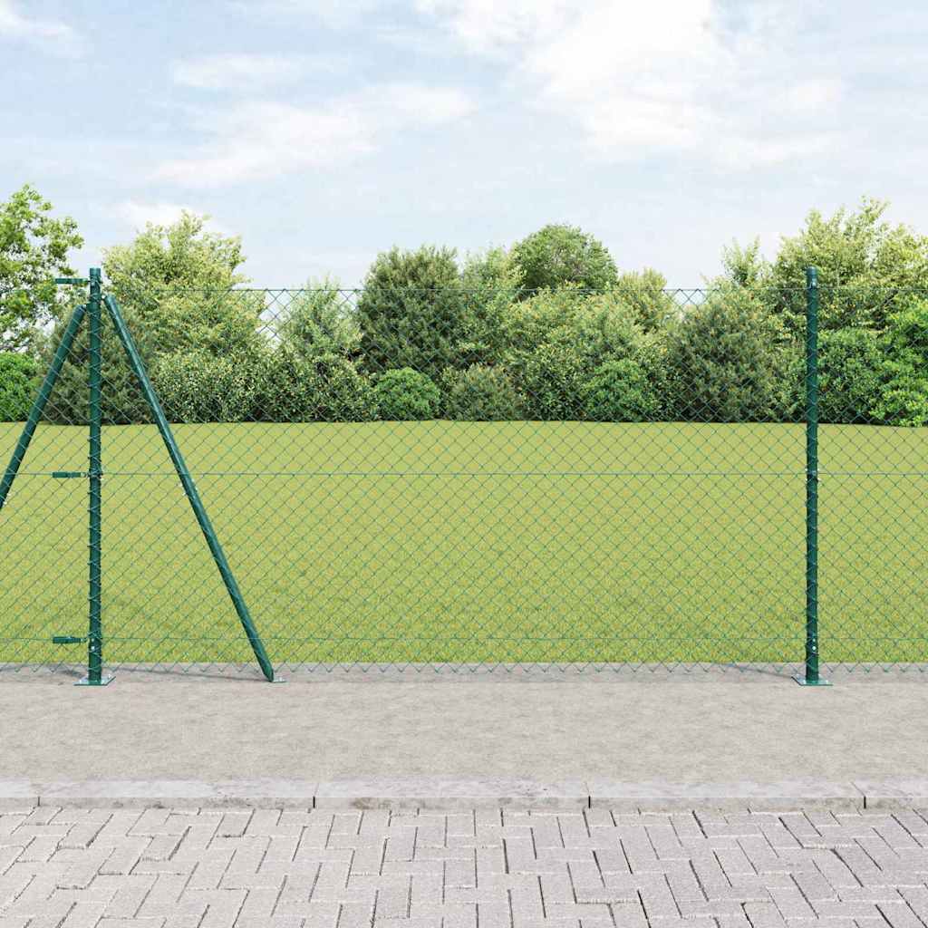 Lánckerítés oszlopokkal Zöld 1.2 x 25 m Acél