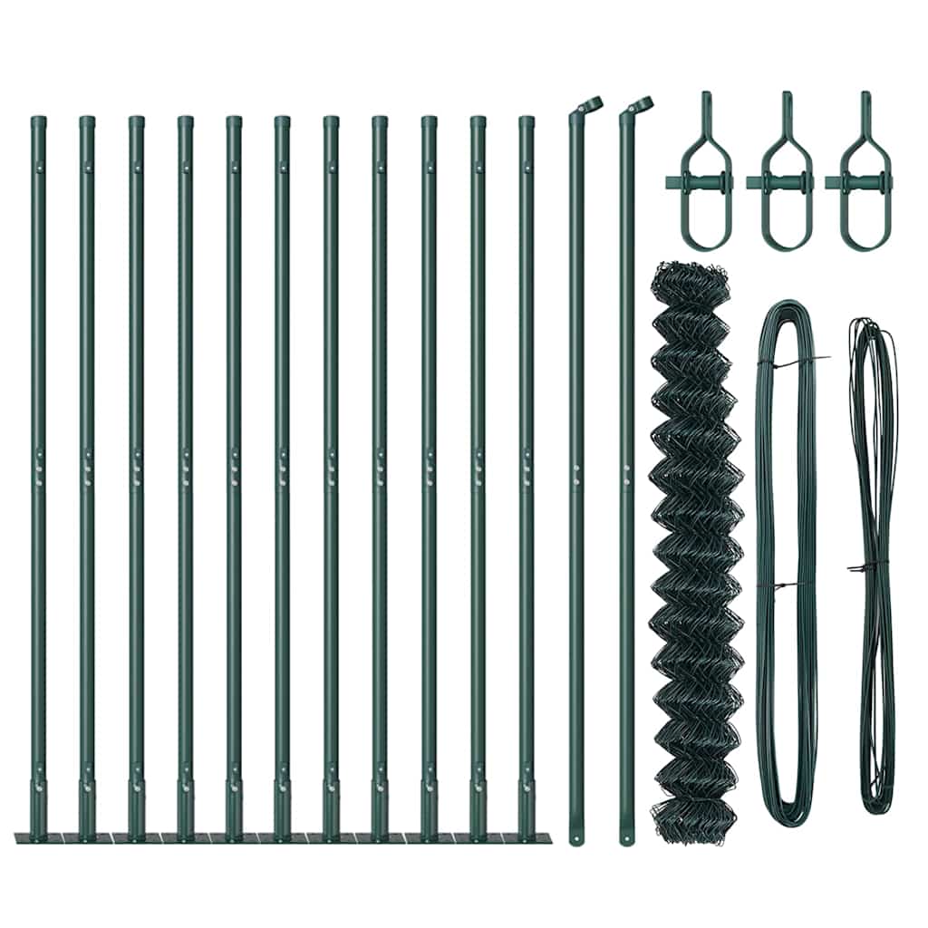 Lánckerítés oszlopokkal Zöld 1.6 x 25 m Acél