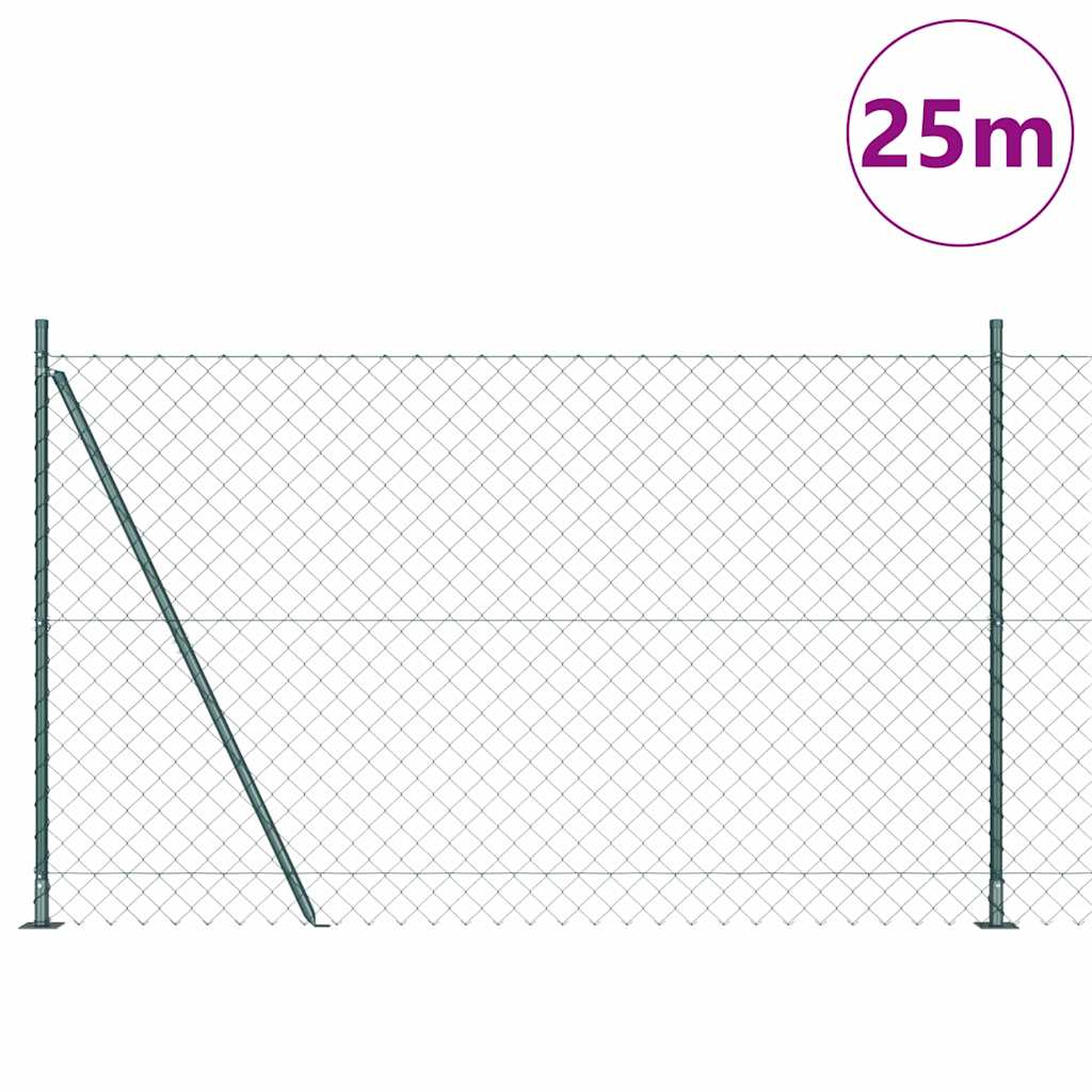 Lánckerítés oszlopokkal Zöld 1.6 x 25 m Acél