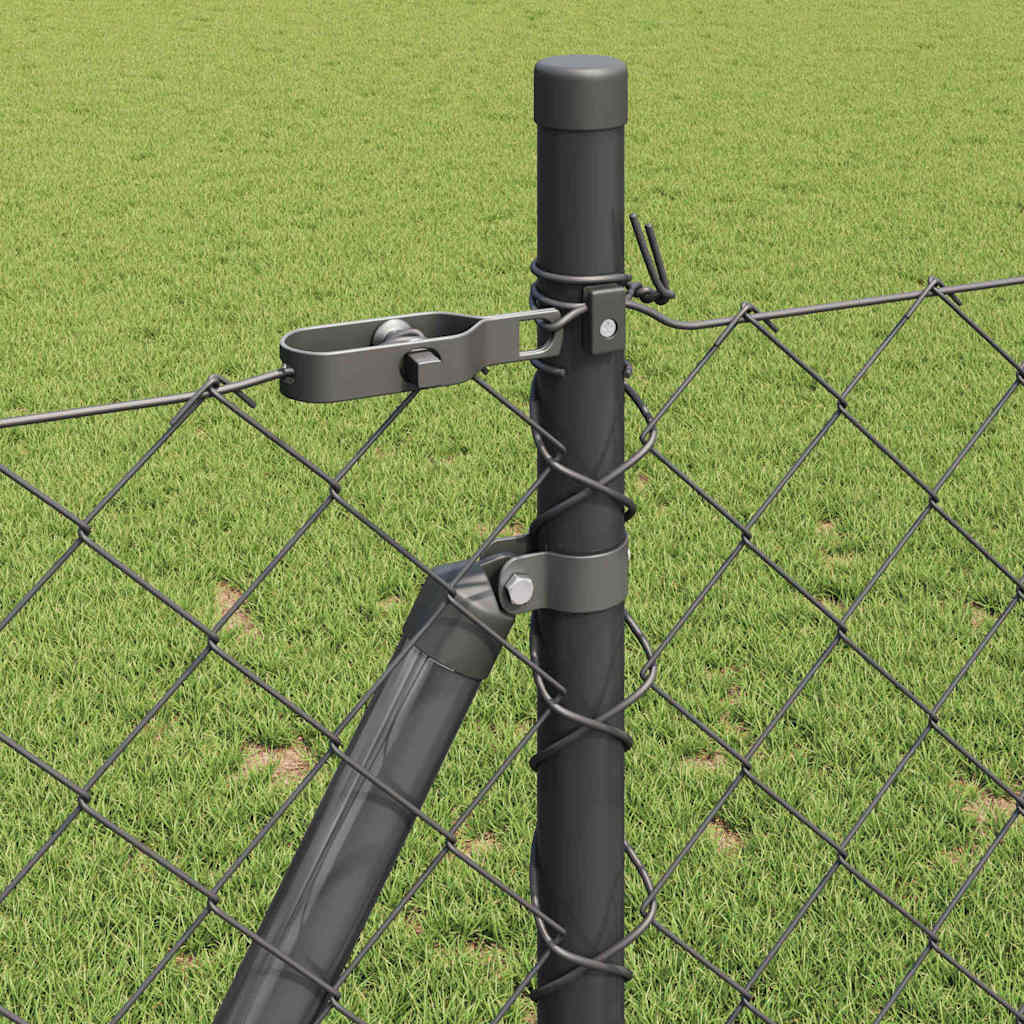 Lánckerítés oszlopokkal Szürke 1 x 10 m Acél