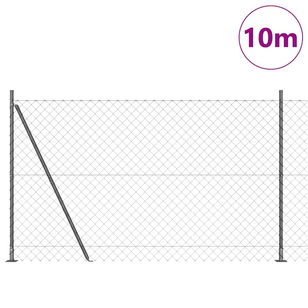 Lánckerítés oszlopokkal Szürke 1.5 x 10 m Acél