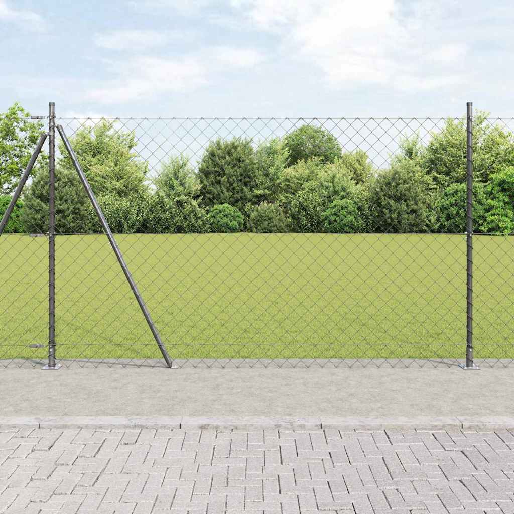 Lánckerítés oszlopokkal Szürke 1.6 x 10 m Acél