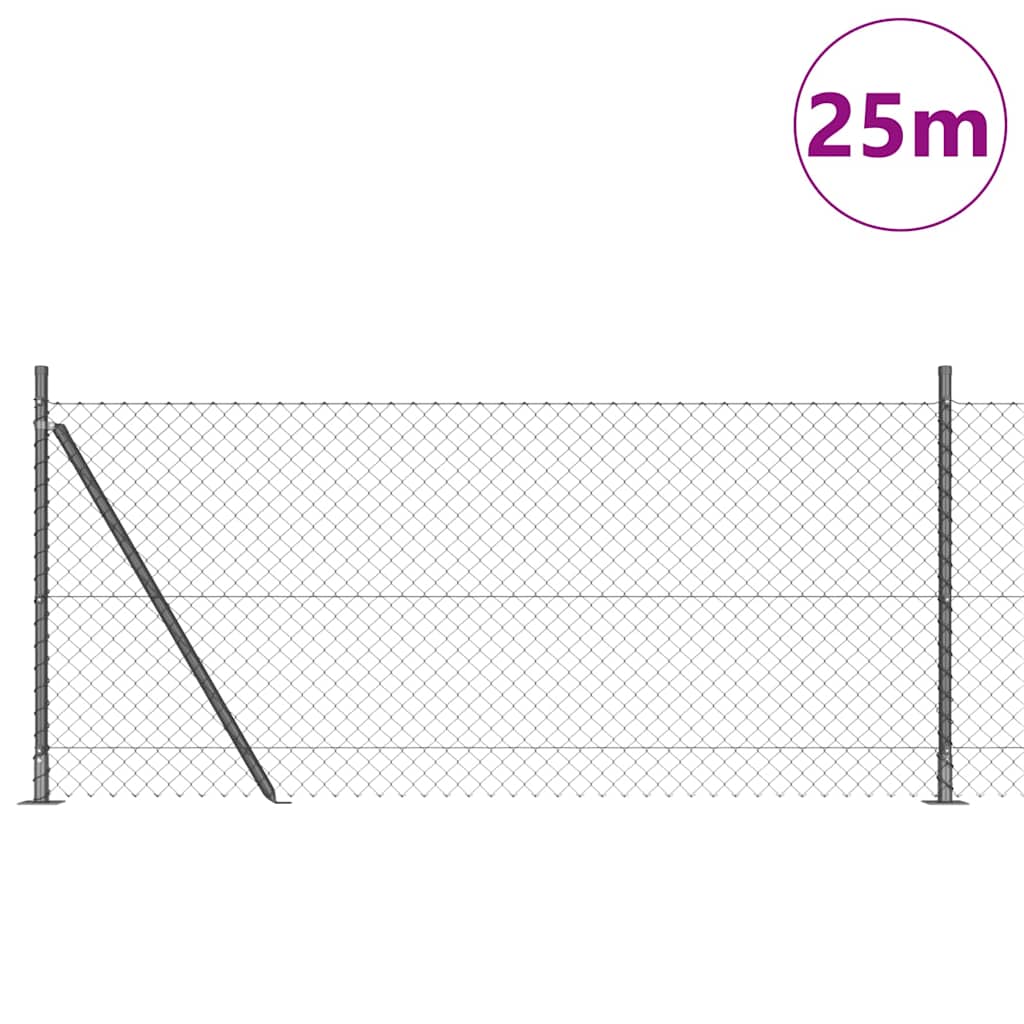 Lánckerítés oszlopokkal Szürke 1 x 25 m Acél