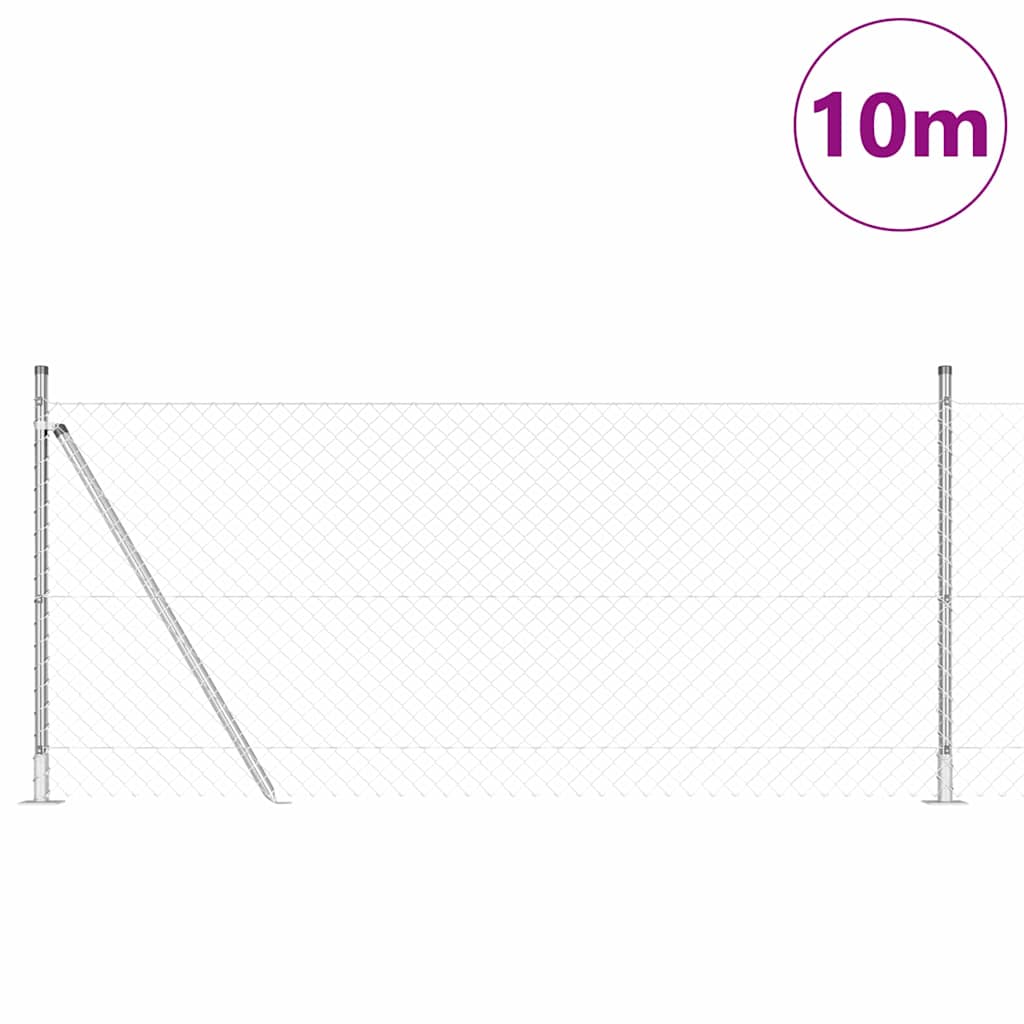 Lánckerítés oszlopokkal Ezüst 1 x 10 m Acél