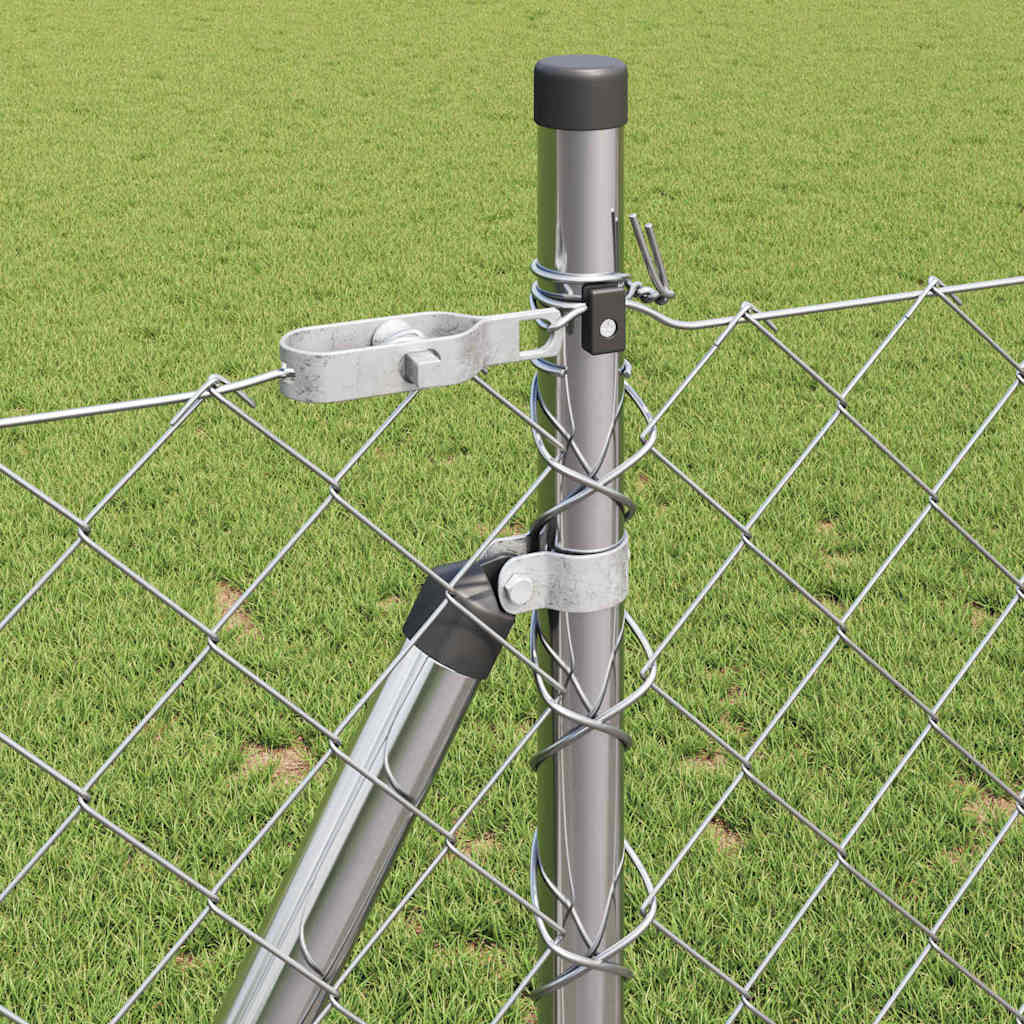 Lánckerítés oszlopokkal Ezüst 1 x 10 m Acél
