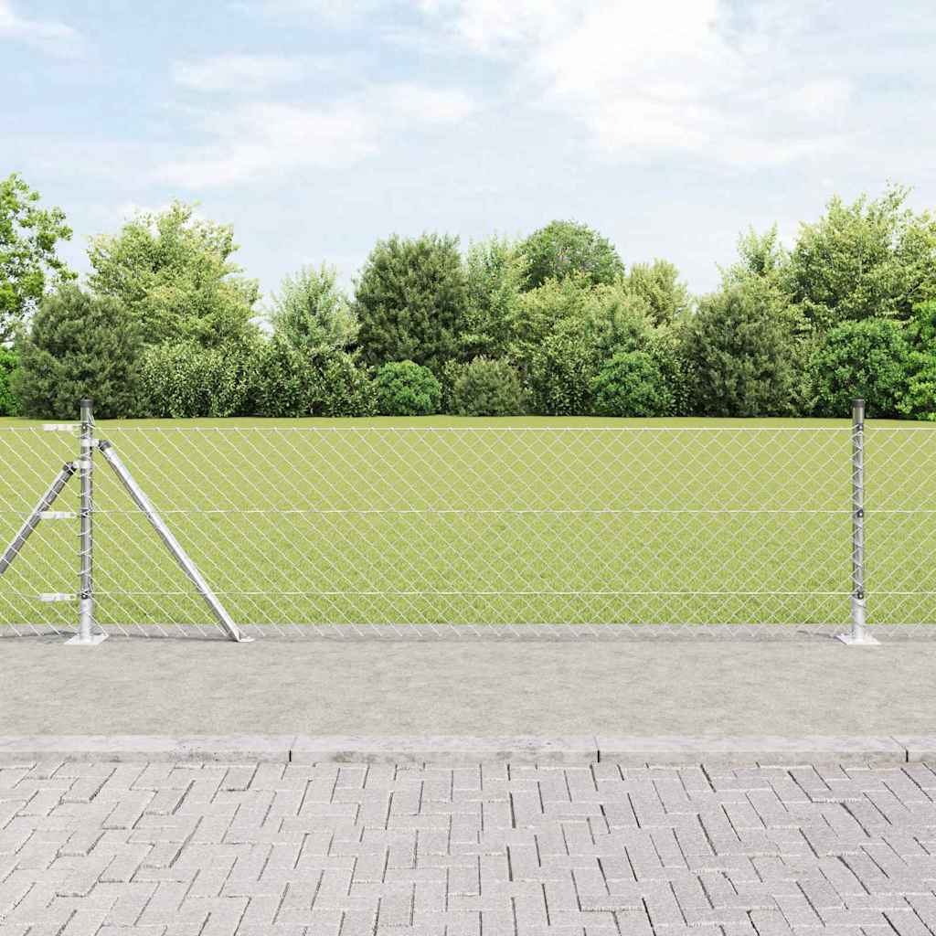 Lánckerítés oszlopokkal Ezüst 0,4 x 25 m Acél