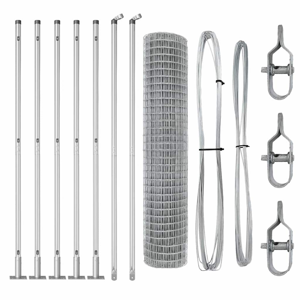 Kerítés oszlopokkal Ezüst 1.4 x 10 m Acél