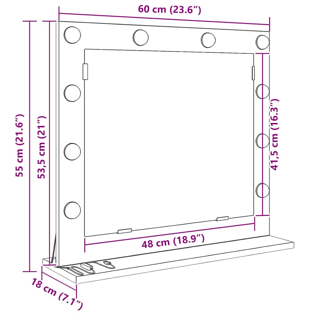 Toalett Tükör Füstölt tölgy 60 x 55 x 18 cm Üveg és mérnöki fa