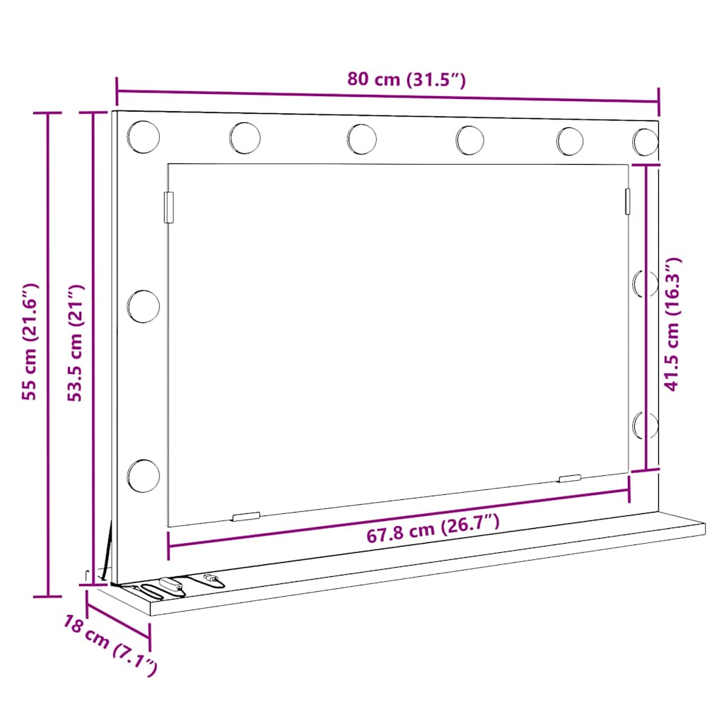 Toalett Tükör Füstölt tölgy 80 x 55 x 18 cm Üveg és mérnöki fa