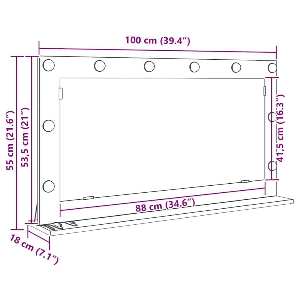 Toalett Tükör Füstölt tölgy 100 x 55 x 18 cm Üveg és mérnöki fa