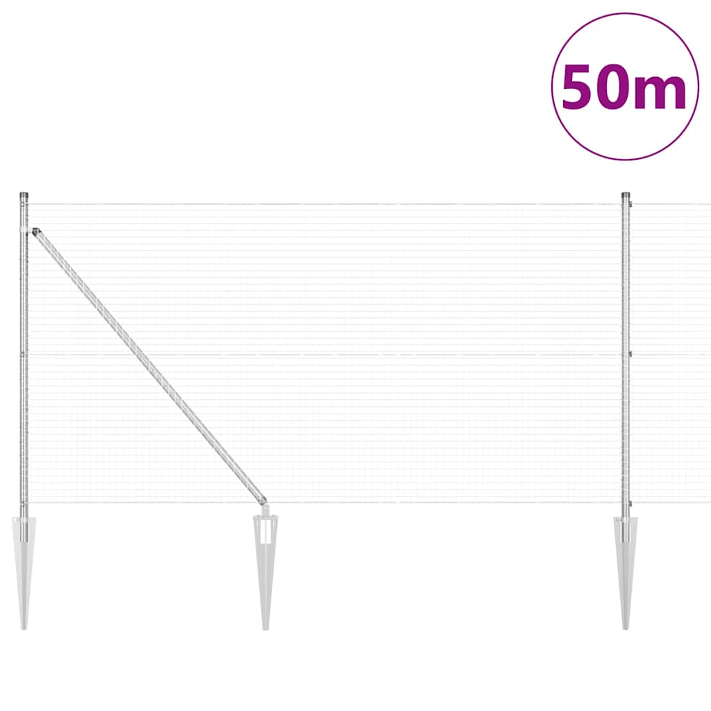 Kerítés oszlopokkal Ezüst 1 x 50 m Acél