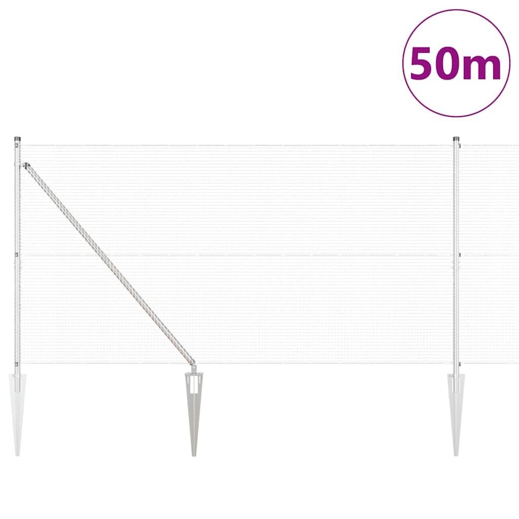 Kerítés oszlopokkal Ezüst 1.4 x 50 m Acél