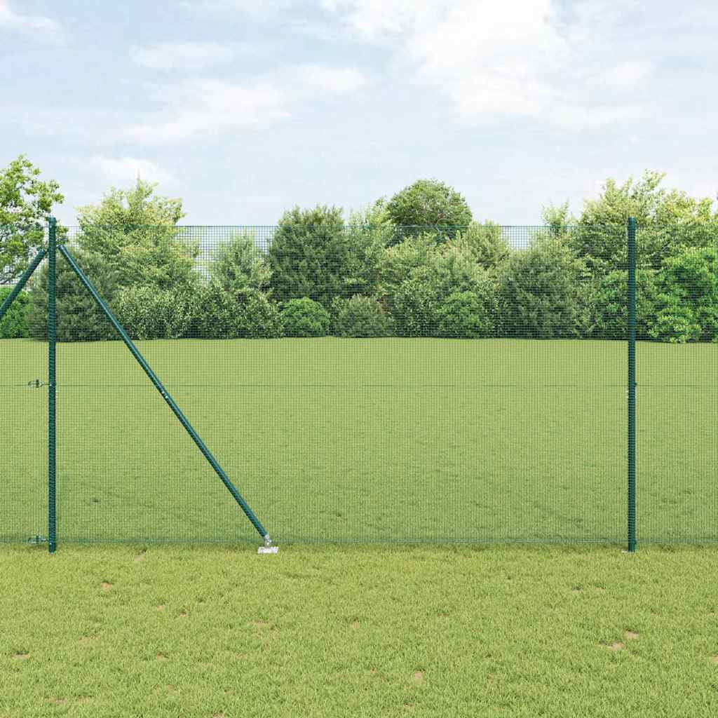 Kerítés oszlopokkal Zöld 1.5 x 10 m Acél