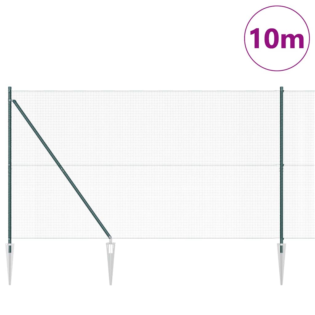 Kerítés oszlopokkal Zöld 1.5 x 10 m Acél