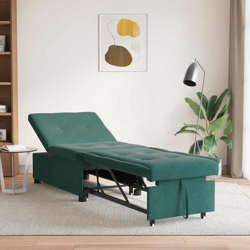 Kanapéágy Sötétzöld 67 x 194 x 38 cm Bársony