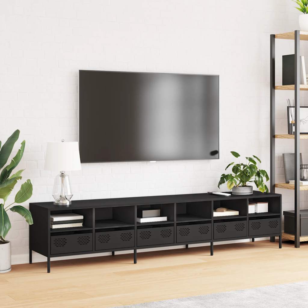 fekete hidegen hengerelt acél TV-szekrény 202 x 39 x 43,5 cm