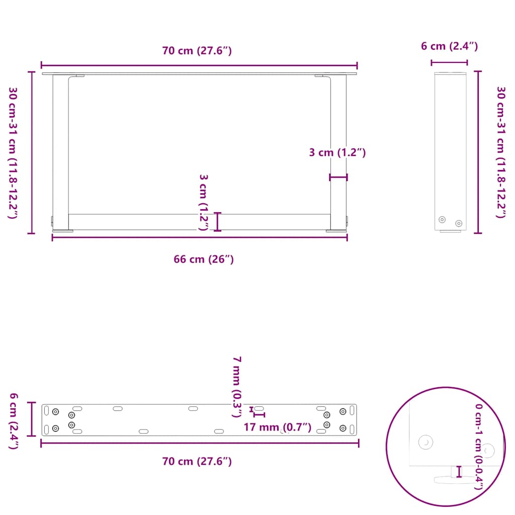 2 db antracitszürke, U alakú acél dohányzóasztal láb 70 x (30-31) cm
