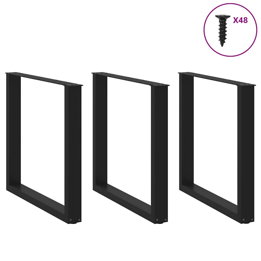 3 db U alakú étkezőasztal láb fekete 90 x (72-73) cm acél étkezőasztal láb