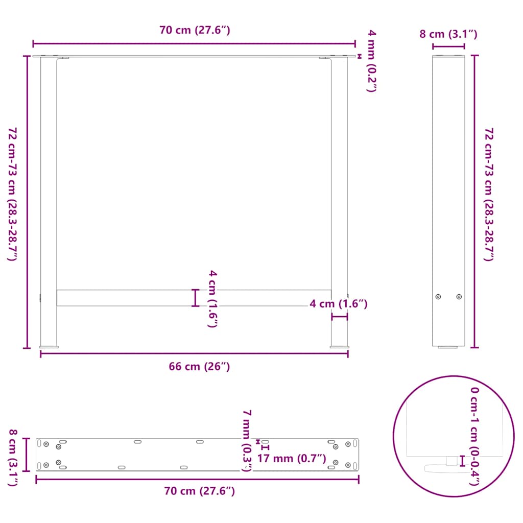 2 db fehér étkezőasztal láb 70 x (72-73) cm acél