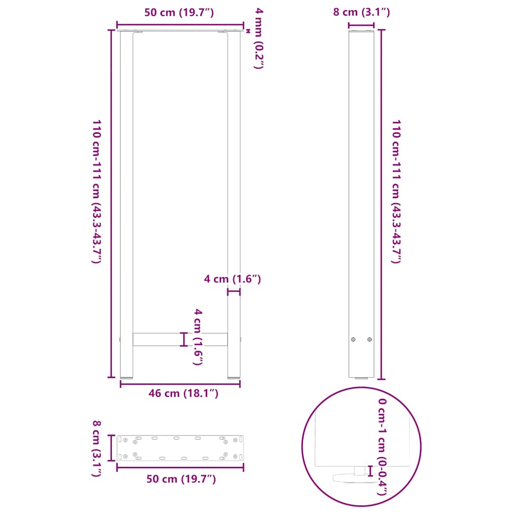 2 db antracitszürke acél bárasztalláb 50x(110-111) cm