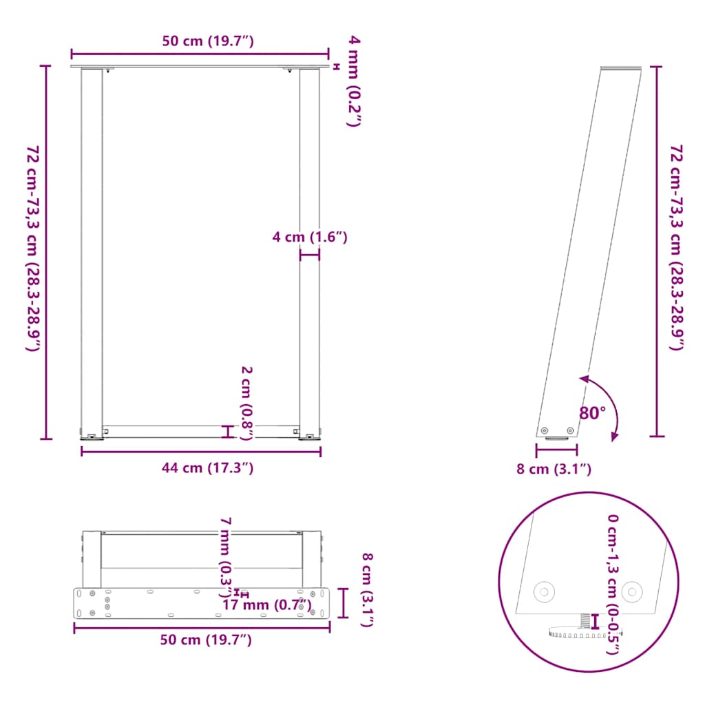 2 db U alakú étkezőasztal láb fehér 50 x (72-73) cm acél étkezőasztal láb