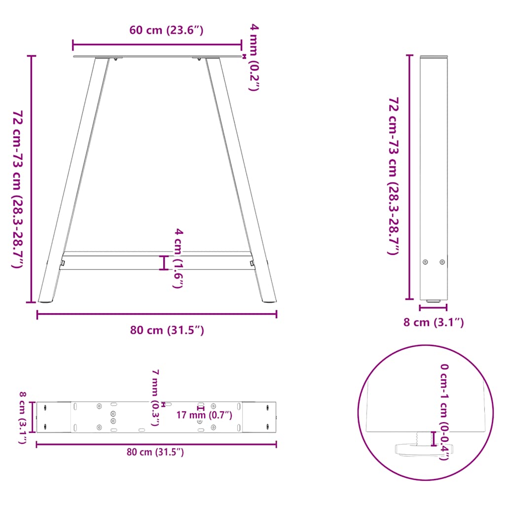 2 db A-alakú étkezőasztal láb fekete 80x(72-73) cm acél étkezőasztal láb