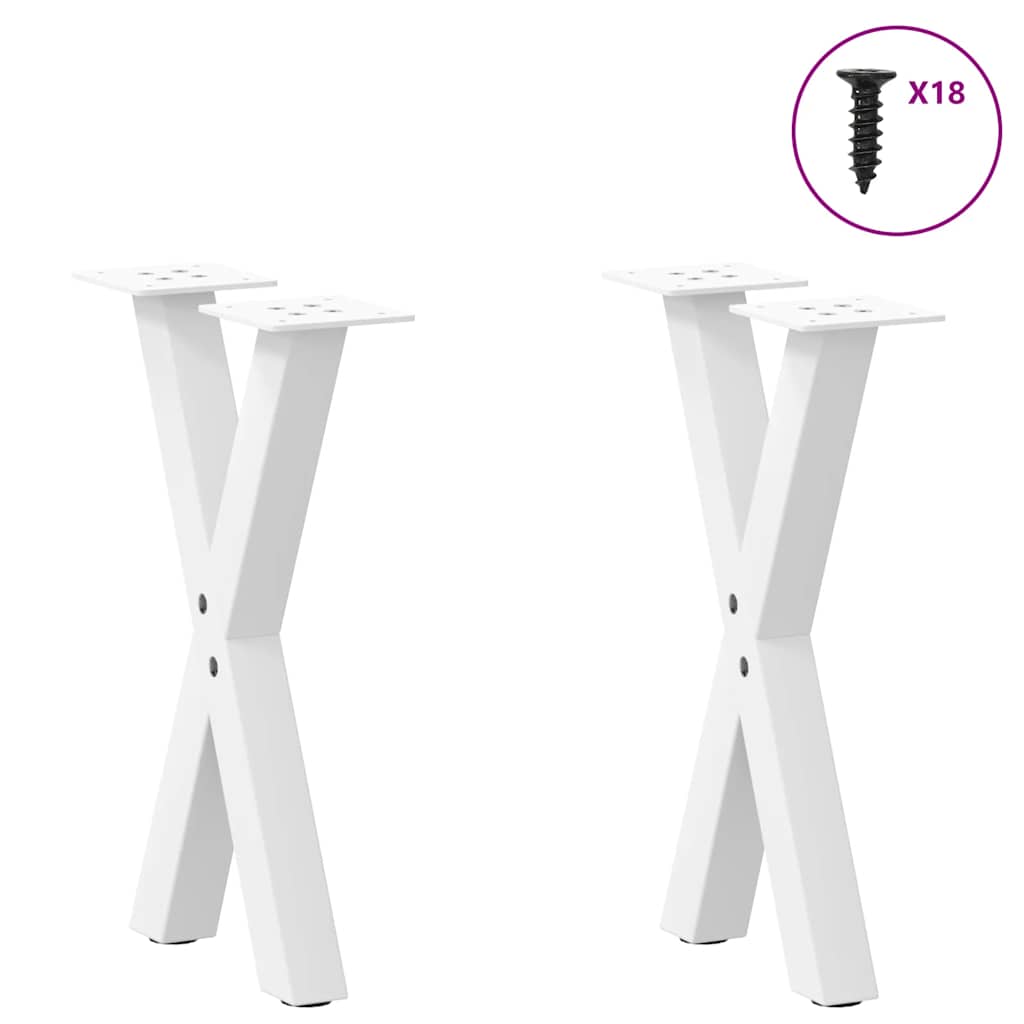 2 db fehér, X alakú acél dohányzóasztal láb 28 x (42-43) cm