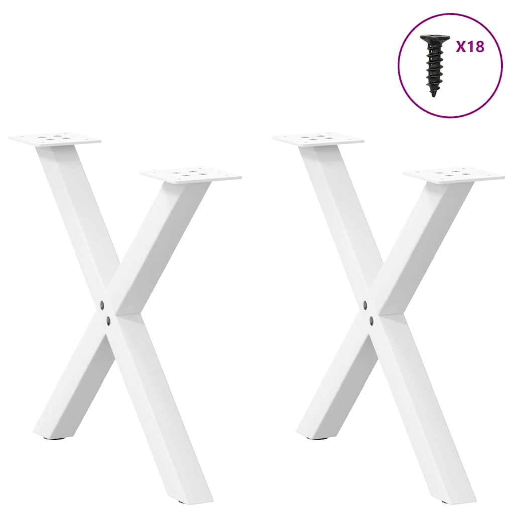 2 db fehér, X alakú acél dohányzóasztal láb 50 x (42-43) cm