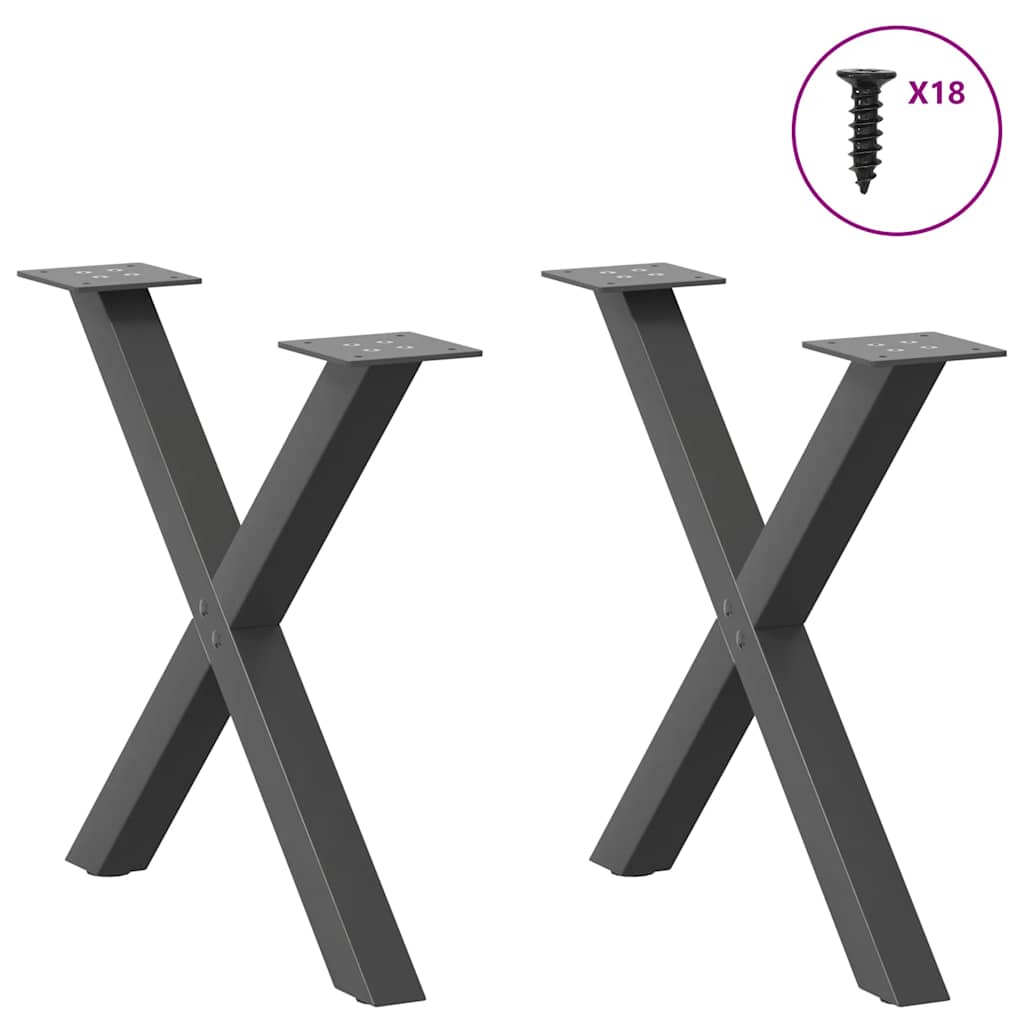 2 db antracitszürke X-alakú acél dohányzóasztal láb 50x(42-43) cm