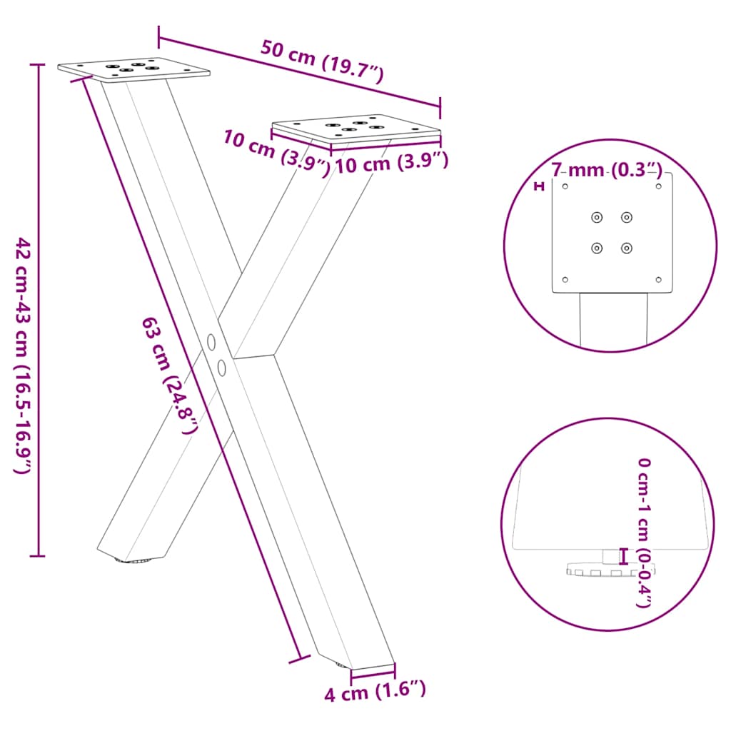 2 db antracitszürke X-alakú acél dohányzóasztal láb 50x(42-43) cm