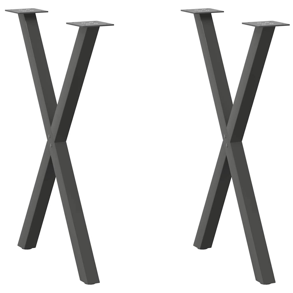 2 db antracitszürke X-alakú acél étkezőasztalláb 50x(72-73) cm