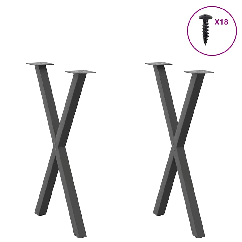 2 db antracitszürke X-alakú acél étkezőasztalláb 50x(72-73) cm