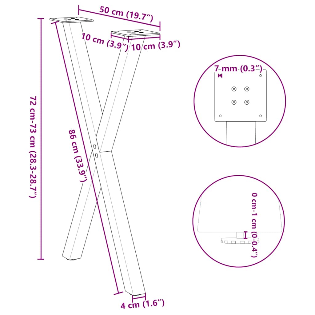 2 db antracitszürke X-alakú acél étkezőasztalláb 50x(72-73) cm