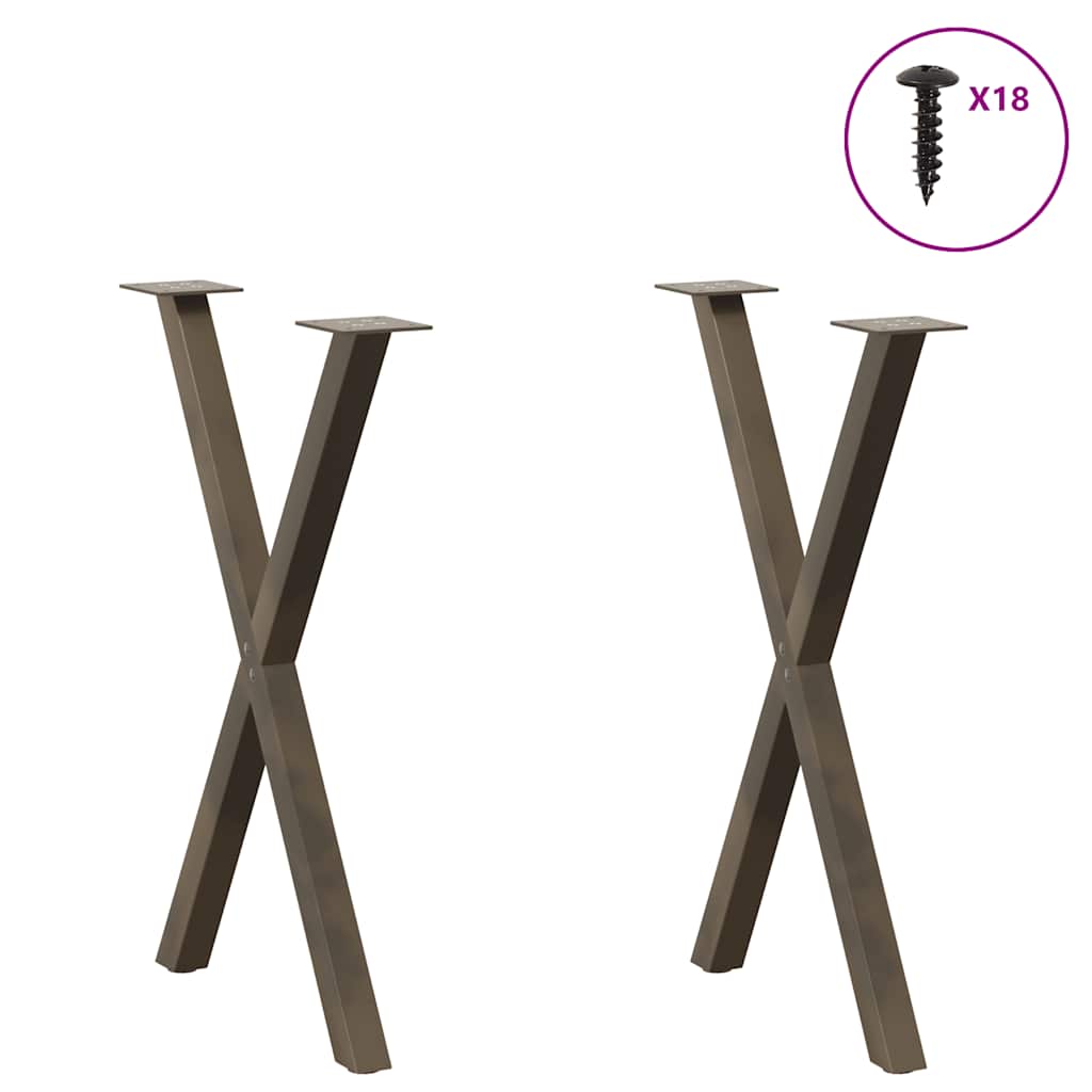 2 db X alakú étkezőasztal láb natúr acél 50x(72-73) cm