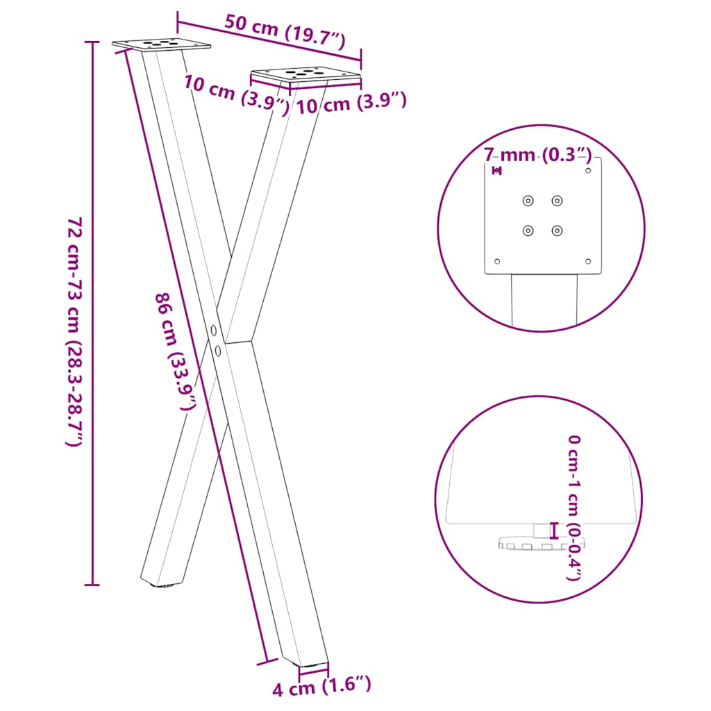 2 db X alakú étkezőasztal láb natúr acél 50x(72-73) cm