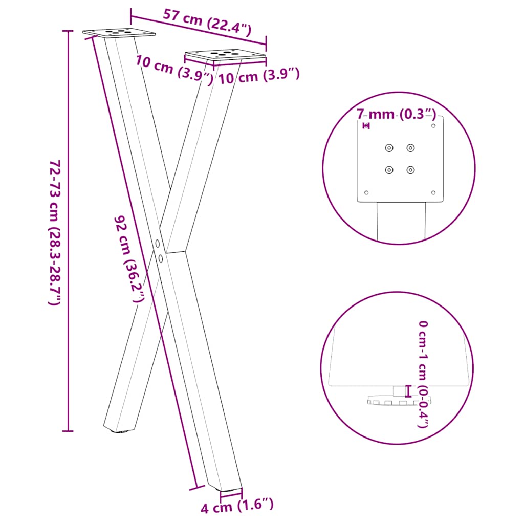 2 db fehér, X alakú étkezőasztal láb 57 x (72-73) cm acél étkezőasztalhoz