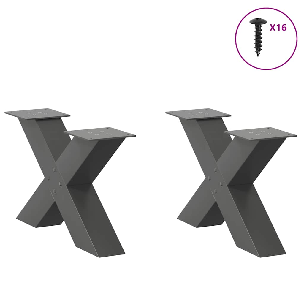 2 db antracitszürke X-alakú acél dohányzóasztal láb 60x(30-31) cm
