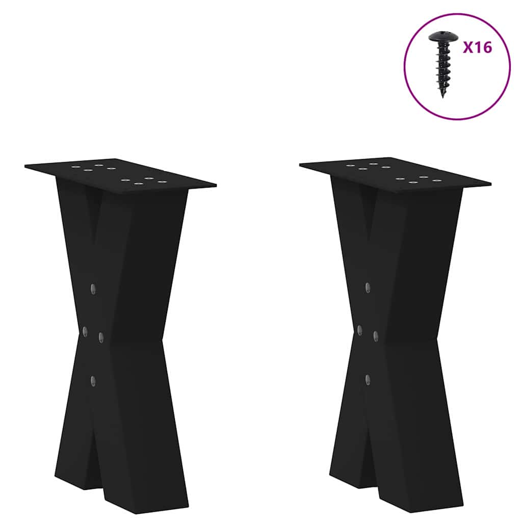 2 db fekete, X alakú acél dohányzóasztal láb 38 x (42-43) cm