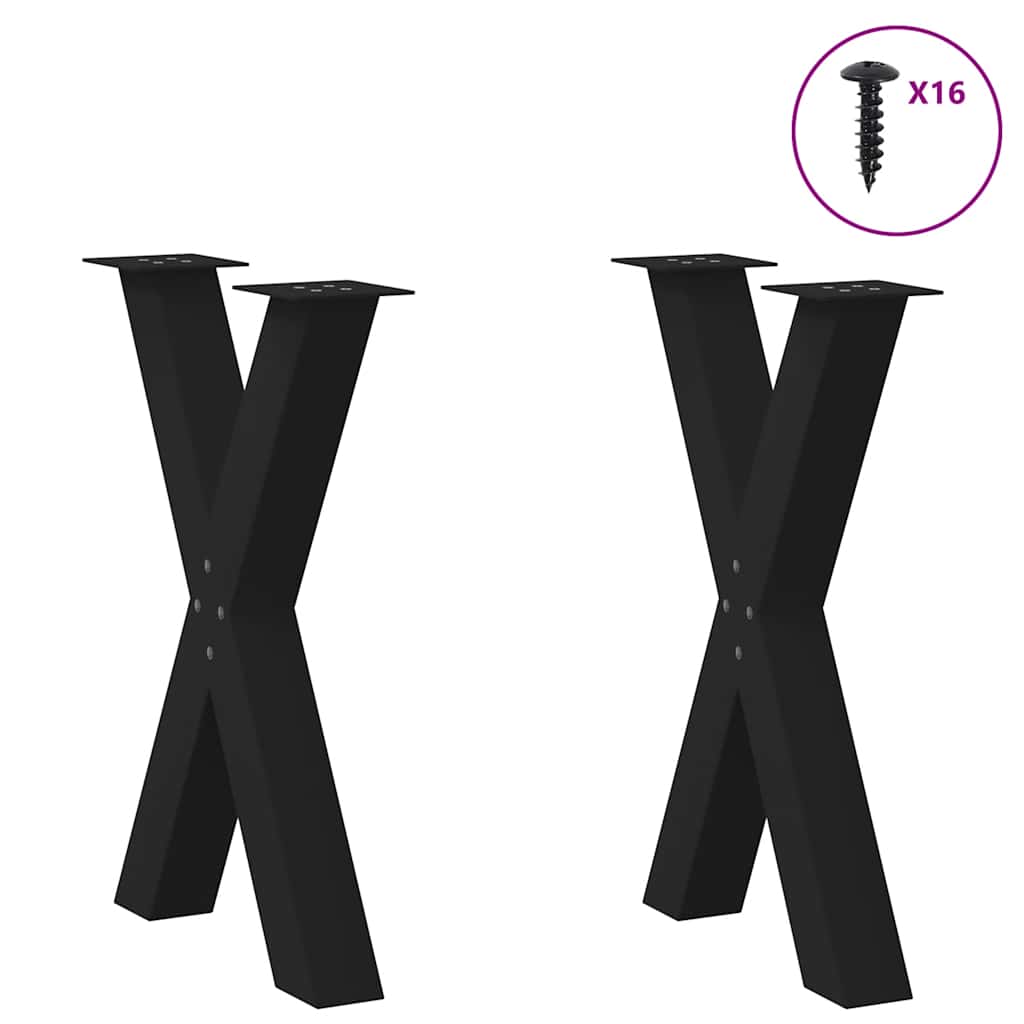 2 db X alakú étkezőasztal láb fekete acél 60 x (72-73) cm
