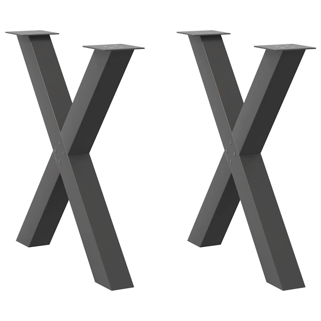 2 db antracitszürke X alakú acél étkezőasztal láb 80x(72-73) cm