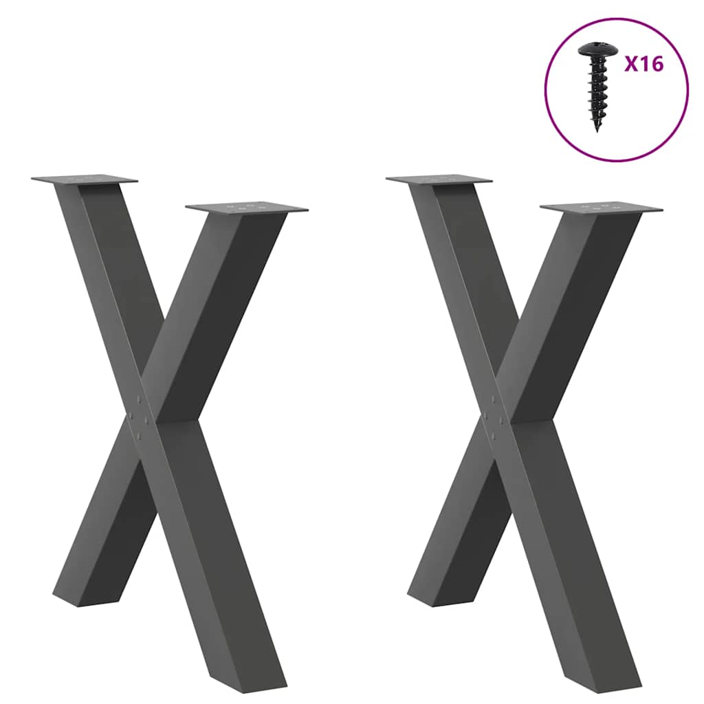 2 db antracitszürke X alakú acél étkezőasztal láb 80x(72-73) cm