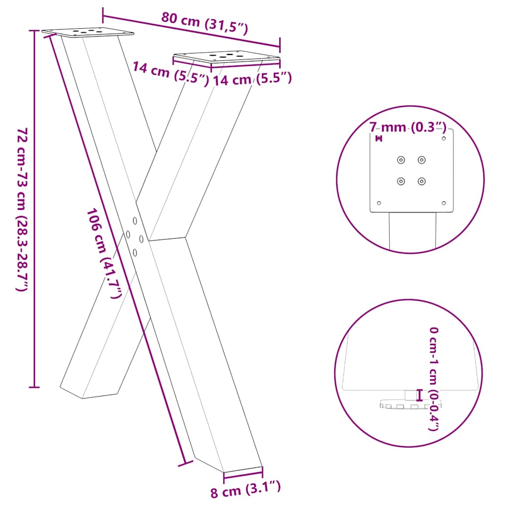 2 db antracitszürke X alakú acél étkezőasztal láb 80x(72-73) cm