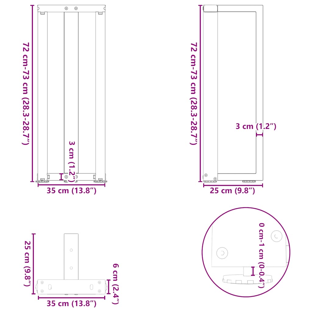 2 db antracitszürke T-alakú acél konzolasztal láb 38x25x(72-73) cm