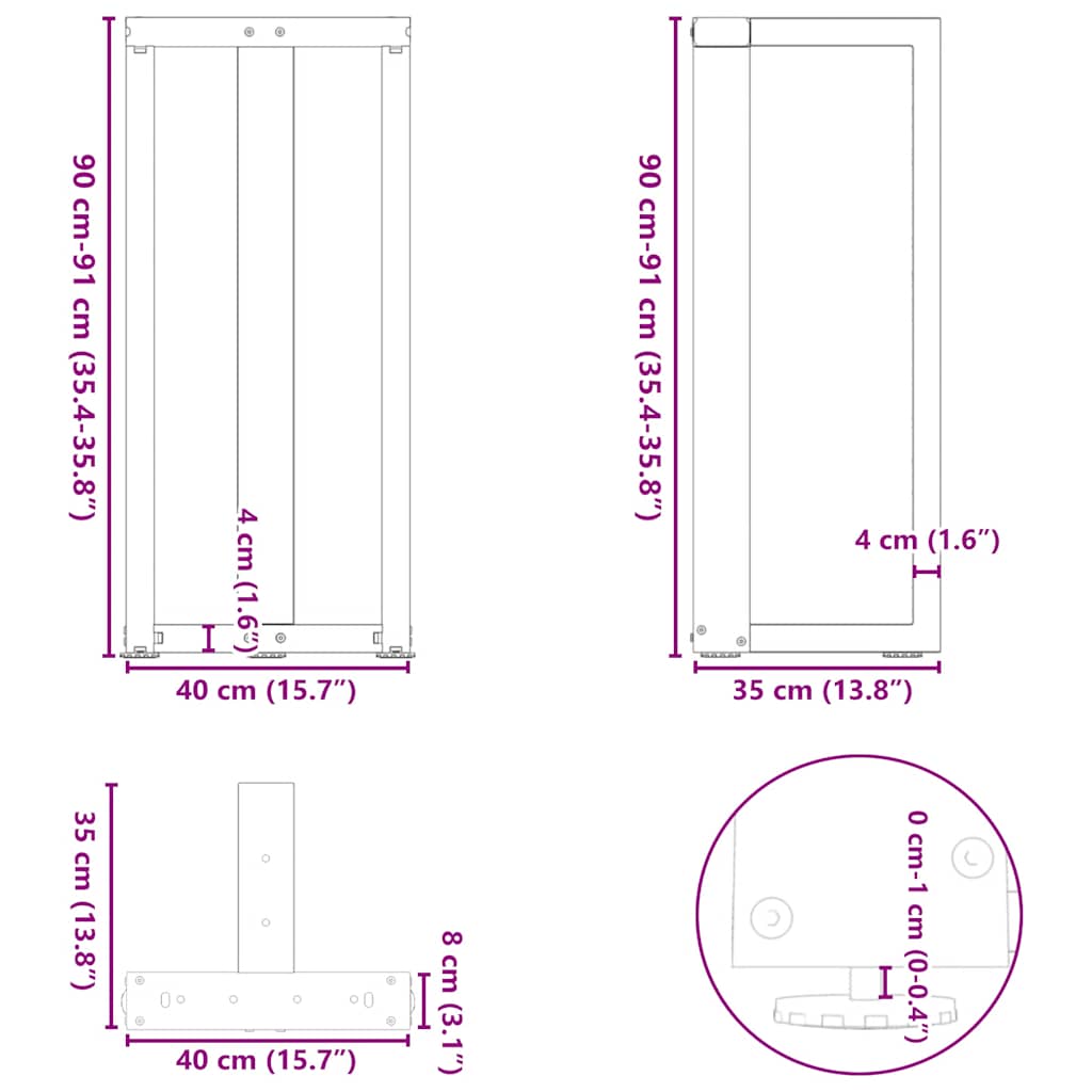 2 db fekete, T-alakú acél bárasztalláb 40x35x(90-91) cm