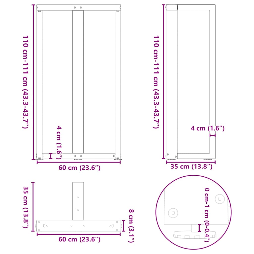 2 db antracitszürke T-alakú acél bárasztalláb 60x35x(110-111) cm