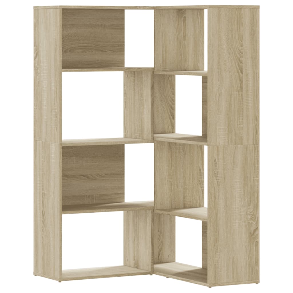 4 szintes sonoma tölgy szerelt fa sarok könyvespolc 85x85x140cm
