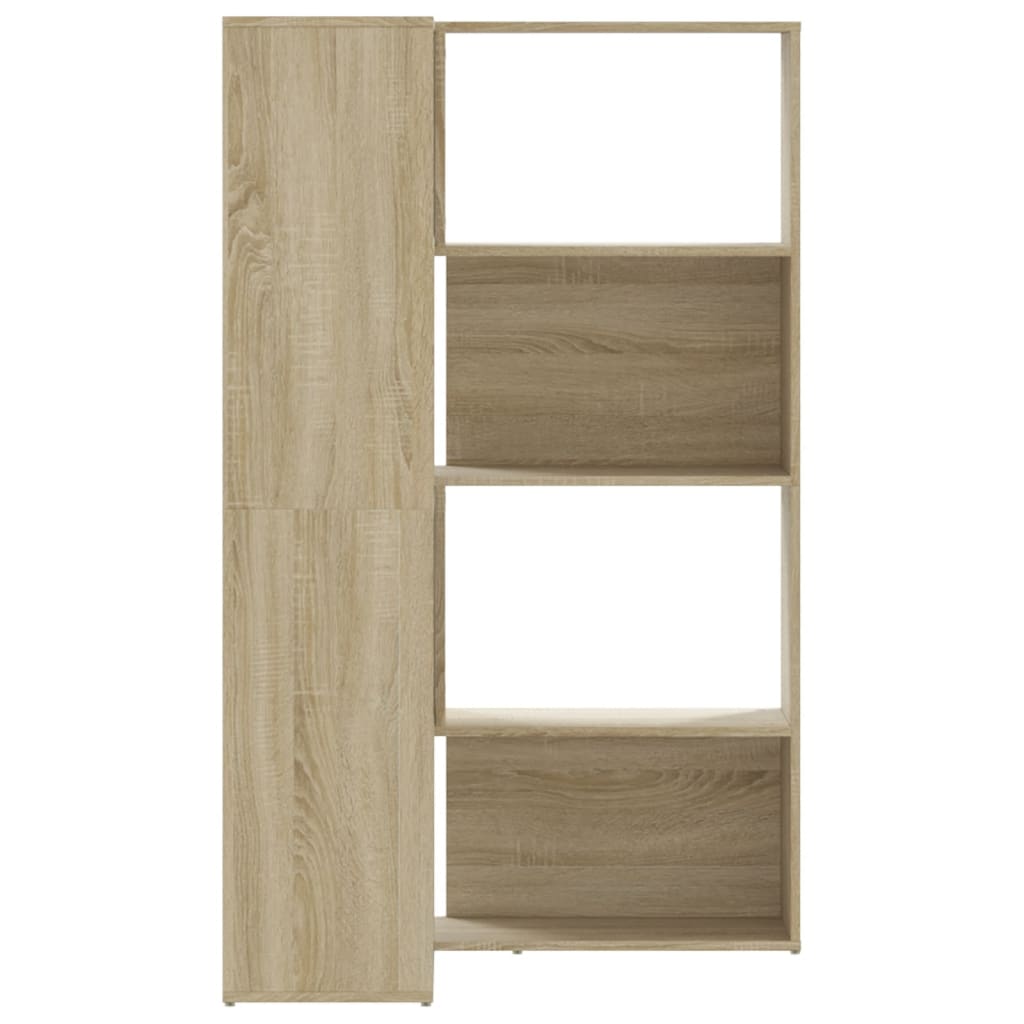 4 szintes sonoma tölgy szerelt fa sarok könyvespolc 85x85x140cm
