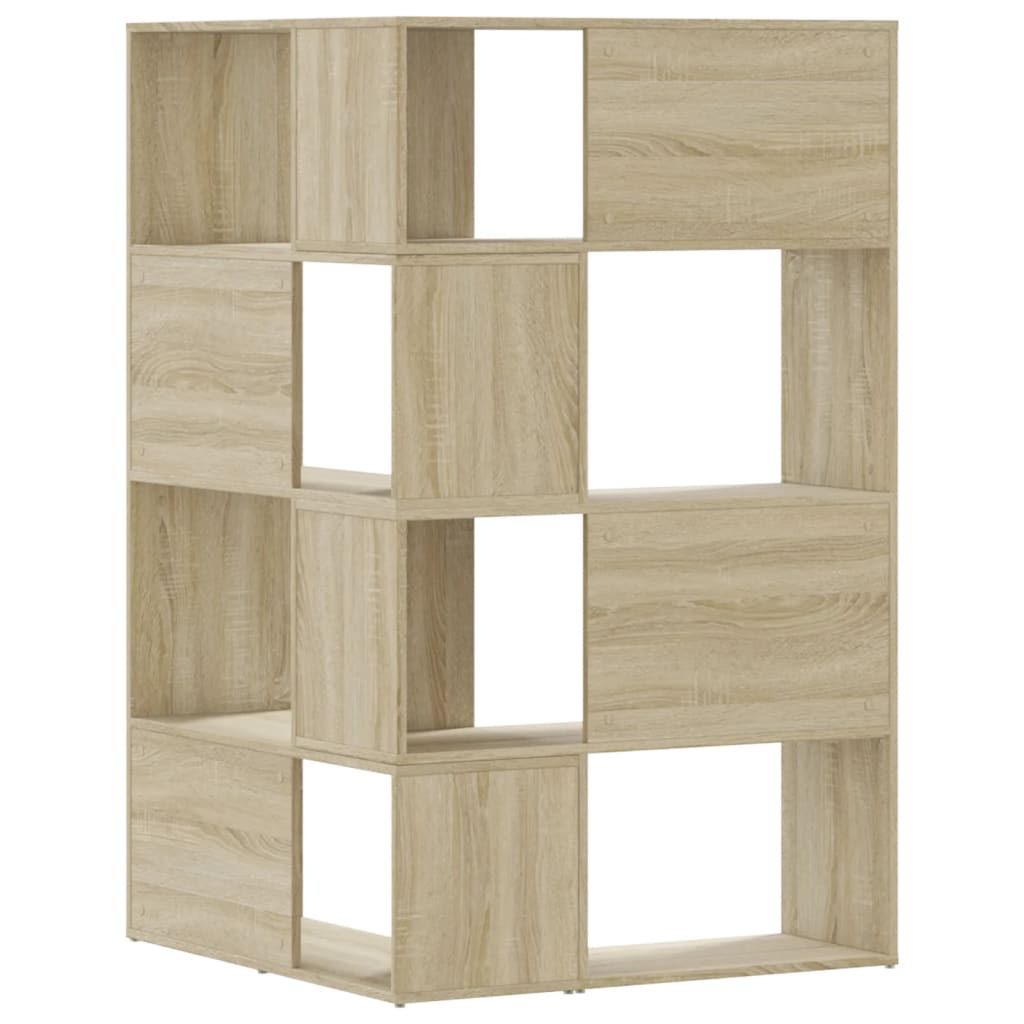 4 szintes sonoma tölgy szerelt fa sarok könyvespolc 85x85x140cm