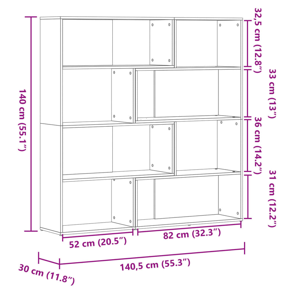 4 szintes sonoma tölgy szerelt fa sarok könyvespolc 85x85x140cm